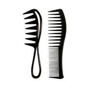 Juego de 2 peines de dientes anchos resistentes al calor, antiestáticos para mujeres y hombres, para la mayoría de los tipos de cabello, color negro