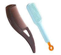 Juego de 2 peines para el cabello, peines antinudos y peine autolimpiante para el cabello, peine de airbag retráctil, antiestático, marrón y azul claro herramientas para el cuidado del cabello