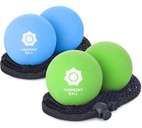 Juego de 2 pelotas de masaje de goma natural con red de masaje de 2 x 6,3 cm y 2 x 7,2 cm, cómodas, perfectas para fascias y automasaje