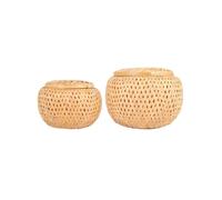 Juego de 2 PequeñAs Cestas de Bambú Decorativas con Tapa para Guardar Objetos PequeñOs Caja de Almacenamiento de Bambú Trenzada y Hecha a Mano