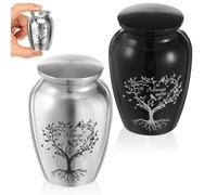 Juego de 2 pequeñas urnas de recuerdo para cenizas humanas, aleación de aluminio, árbol de la vida, mini urnas de cremación, cenizas funerarias, soporte para cenizas conmemorativas con tapa de rosca