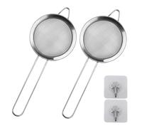 Juego de 2 pequeños coladores de malla fina de acero inoxidable con ganchos de cocina, 8 cm de diámetro, mini colador de té con asa, ideal para jugos, huevos, té, café, filtro