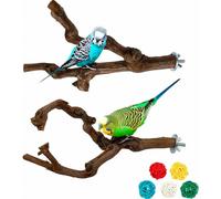 Juego de 2 perchas de vid natural para pájaros, ideales para jaulas, con soportes para que los periquitos, cacatúas y canarios se afilen las