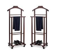 Juego de 2 percheros para dormitorio, color nogal, madera de haya natural, servo mudo doble con 4 ruedas, fabricado en Italia (2 unidades)