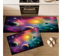 Juego de 2 Piezas Antideslizantes para Cocina, Alfombra de Cocina con Espacio Nebulosa, Alfombras Universo Planeta para Comedor, Dormitorio, Entrada, Salón, 40×60cm+40×120cm