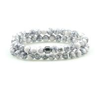 Juego de 2 piezas cilíndricas de hematita natural verde malaquita con cuentas elásticas para mujeres y hombres