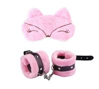 Juego de 2 piezas con esposas de piel sintética y cuero y antifaz con orejas de zorro, juego de accesorios para fiestas íntimas en pareja-ESRS57 (Rosa)