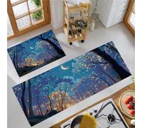 Juego De 2 Piezas De Alfombras De Cocina Antideslizantes, Pasillo Tapetes Luna Creciente Ensueño Cielo Estrellado Índigo, Alfombrillas Paisaje Forestal Lavables Con Base De Silicona, 40X60+40X120Cm