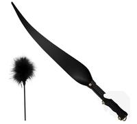 Juego de 2 piezas de cuero con látigo y pluma para cosquillas, paleta de masaje con plumas para azotes, correas para juguetes sexuales, juguete erótico fetiche para parejas. (Negro)