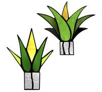 Juego de 2 piezas de decoración de cactus de vidrieras atrapasueños plantas suculentas agave cactus atrapasueños escritorio encimeras alféizar de ventana decoración de Navidad amantes de las plantas