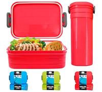 Juego de 2 Piezas de Fiambrera y Botella de Agua Ennoxwi, Bento Box con Compartimentos, Fiambrera Antifugas para Trabajo, Estudio y Ocio, Colores Sorpresa Azul, Verde o Rojo al Azar