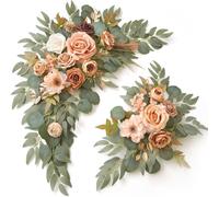 Juego de 2 piezas de flores artificiales retro caramelo y eucalipto, arreglo floral de lujo para decoración de bienvenida de boda, hogar y floral