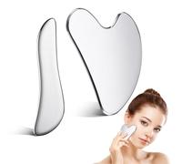 Juego de 2 piezas de gua sha facial, raspadores de masaje de acero inoxidable 304 para tensar la piel, drenaje linfático, cuidado facial y ocular
