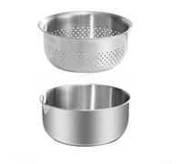 Juego de 2 piezas de lavabo y colador de acero inoxidable con marcas de medición, diseño de doble función para la preparación de alimentos, incluyendo frutas, verduras y pasta (L)