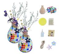 Juego de 2 piezas de mosaico para manualidades, kit de portavelas de mosaico de cristal, piedras de mosaico para manualidades, pequeño jarrón de mosaico para niños y adultos, kit de pintura de jarrón