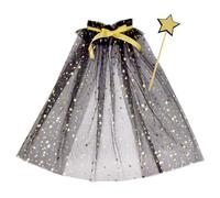 Juego de 2 piezas de varita decorada con estrellas y capa de malla para sesiones de fotos, accesorios para fiestas de disfraces infantiles y capa de tul para niños