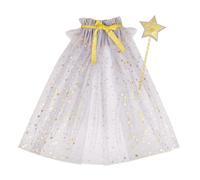 Juego de 2 piezas de varita decorada con estrellas y capa de malla para sesiones de fotos, accesorios para fiestas de vestidos infantiles y capa de tul para niños