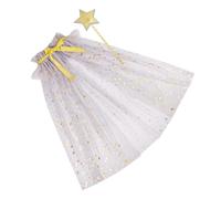 Juego de 2 piezas de varita decorada con estrellas y capa de malla para sesiones de fotos, accesorios para fiestas de disfraces infantiles y capa de tul para niños
