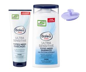 Juego de 2 piezas; Loción corporal BaleaMed Ultra Sensitive Mar Muerto, 300 ml + gel de ducha Mar Muerto Ultra Sensitive, 250 ml + Bonus: 1 x Esponja de silicona