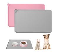 Juego de 2 piezas para comedero para perros y gatos, de silicona resistente al agua, antideslizantes, para perros y gatos, 48 x 30 cm, negro y gris (rosa + gris, 48 x 30 cm)