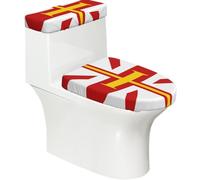 Juego de 2 piezas para tapa de inodoro y tapa de tanque de inodoro, diseño elástico de impresión completa, se adapta a la mayoría de inodoros con diseño de bandera de las Islas Guernsey