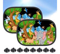 Juego de 2 Piezas Parasol Coche Bebe,44 x 36 cm Parasol Coche Lateral con 8 Ventosa,para Proteger del Sol a Bebés y Mascotas,Ventanas TraserasCoche con Bonito Estampado -Zoo