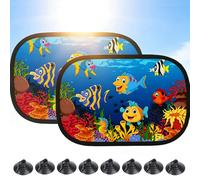 Juego de 2 Piezas Parasol Coche Bebe,44 x 36 cm Parasol Coche Lateral con 8 Ventosa,para Proteger del Sol a Bebés y Mascotas,Ventanas Traseras con Bonito Estampado -Poni