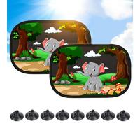 Juego de 2 Piezas Parasol Coche Bebe,44 x 36 cm Parasol Coche Lateral con 8 Ventosa,para Proteger del Sol a Bebés y Mascotas,Ventanas Traseras con Bonito Estampado-Elefante