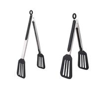 Juego de 2 piezas pinzas for alimentos acero inoxidable silicona antideslizantes for barbacoa ensalada for cocinar herramientas(Black)