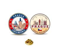 Juego de 2 pines de recuerdo de Praga, insignias coleccionables de viaje de República Checa, aleación de metal con chapado en oro, regalos turísticos de ciudad