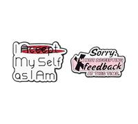 Juego de 2 pines de solapa esmaltados inspiradores, con texto en inglés "Accept Myself as I Am & Not Accepting Feedback", broche de salud mental para mochila, chaqueta, sombrero