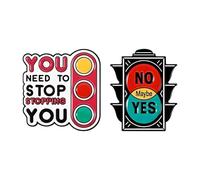 Juego de 2 pines esmaltados para semáforo, con texto en inglés "Yes No Maybe", pin de decisión y Stop Stopping Yourself, broche de solapa de botón de aleación, pines bonitos de 1.2 pulgadas para