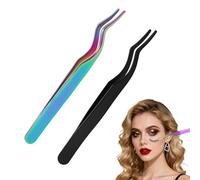 Juego de 2 pinzas de pestañas de acero inoxidable - Rizador de pestañas preciso para pestañas - Curved Eyelash Tweezers para chica Got Lashes Look - Pinzas profesionales para pestañas