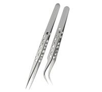 Juego de 2 pinzas multiusos de acero inoxidable curvadas y rectas para entusiastas de la belleza y uso doméstico, pinzas de punta fina para electrónica