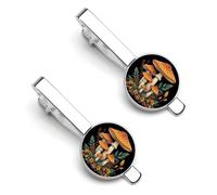 Juego de 2 pinzas para corbata Mushrooms Magic 3 para hombre, color plata, redondas, para corbata. Ideales para bodas, aniversarios, negocios y graduaciones.