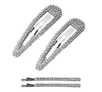 Juego de 2 pinzas para el pelo con diamantes de imitación, 2 clips de palabra con diamantes incrustados, clip de gota de agua plateada, accesorios para el pelo con brillantes brillantes y clips de