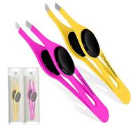 Juego de 2 pinzas profesionales para cejas, punta inclinada, de acero inoxidable, 2, 3 piezas, pinzas de agarre antideslizante para vello facial, depilación y eliminación de vellos encarnados, pinzas