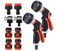 Juego de 2 Pistola Manguera Jardin, 8 modos de pulverización ajustables, boquilla de manguera de alta presión, ideal para regar jardines, bañar mascotas, lavar vehículos y limpiar aceras. (naranja).