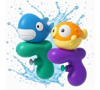 Juego de 2 pistolas de agua para niños, 80 ml, para niños y niñas, alcance de 2 a 6 m, material ABS, juguete de baño para jardín, playa y bañera (tiburón y pez globo)