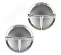 Juego de 2 Platos de Bebé con Ventosa, Plato Dividido para Bebés y Niños Pequeños | 23 cm, Acero Inoxidable 304, Manga de Silicona Extraíble | No Tóxico, Sin BPA, Irrompible y Aptos para Lavavajillas