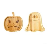 Juego de 2 platos de madera para servir de Halloween para aperitivos con diseños de calabaza y aparición, perfectos para fiestas
