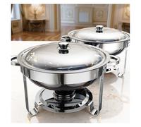 Juego de 2 platos para bufé, calentadores de alimentos de 5 cuartos para fiestas, bufé, chafers redondos de acero inoxidable y calentadores de buffet para el hogar, reuniones, cumpleaños, fiestas