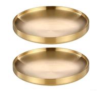 Juego de 2 platos redondos de acero inoxidable para preparar alimentos para charcutería, sushi, aperitivos, 17 cm, 19 cm, dorado