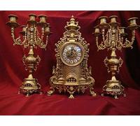 Juego de 2 portavelas con 5 brazos y reloj de chimenea de latón