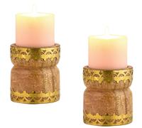 Juego De 2 Portavelas Vintage De Madera Boho Decorativos 9cm