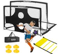 Juego de 2 porterías de fútbol para niños, 180 x 120 cm, para entrenamiento en el patio trasero y juegos deportivos hinchables al aire libre, incluye fútbol, escalera, cono, puerta de tiro, red de