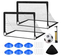 Juego de 2 porterías de fútbol para niños y adultos, portería de fútbol plegable con barras de fibra de vidrio y redes de portería, incluye bolsa útil para transportar