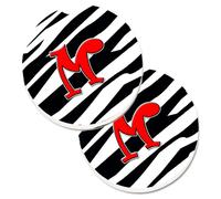 """"Juego de 2 posavasos para autom vil con monograma inicial M en rojo cebra de Caroline's Treasures CJ1024-MCARC 2.56 Multicolor""""