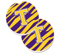 Juego de 2 posavasos para coche Caroline's Treasures con monograma de la letra T - Rayas de tigre - Morado dorado CJ1022-TCARC 2.56 Multicolor