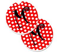 Juego de 2 posavasos para coche Caroline's Treasures con monograma inicial de la letra M y lunares rojos y negros CJ1012-MCARC 2.56 Multicolor